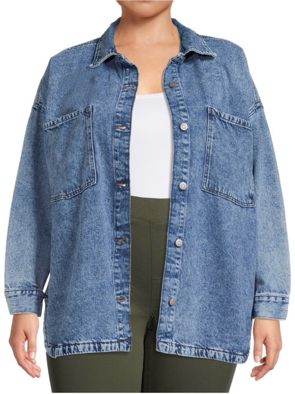 Celebrity Pink Blue Denim Shacket Jacket - Women